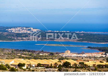 Landscape of pond Leucate, Occitanie region, France Landscape of pond Leucate, Occitanie region, France 128153314