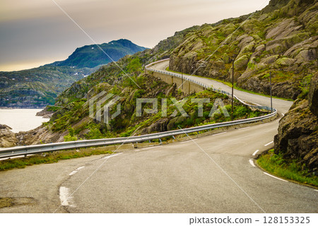 Road winding in mountains Norway 128153325