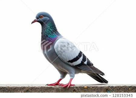 Urban Pigeon Isolated on Clean White Background. 128153343