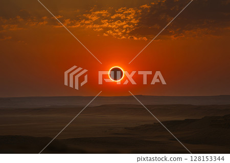 Ring of Fire Over Endless Sands Eclipse on the Horizon. 128153344