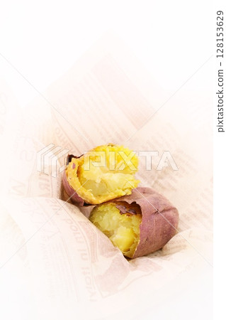 Baked sweet potato, Beni Haruka, cut, cross section, bright background 128153629