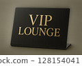 Close-up luxury VIP Lounge sign with gold serif engraving on matte black metal 128154041