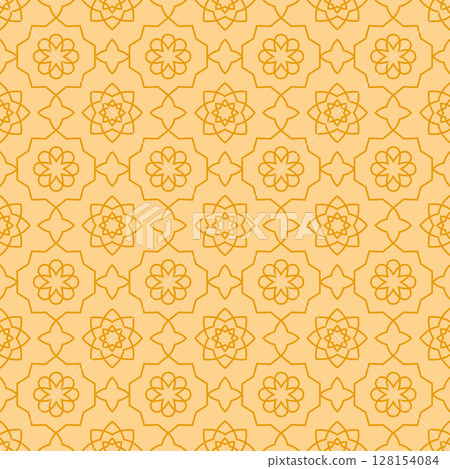 Line abstract arabic geometric seamless pattern. Moroccan style outline lattice grid mosaic background for fabric, textile, cover, wrapping paper. 128154084