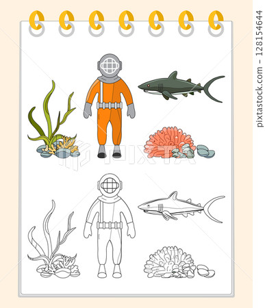 Coloring book Underwater Seabed Ocean Sea habitat Coloring book Underwater Seabed Ocean Sea habitat 128154644