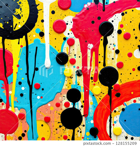 Bright and dynamic contemporary artwork featuring swirling liquid textures. 128155209