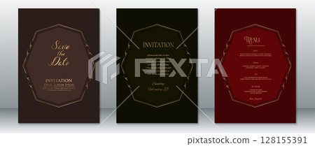 Elegant Octagon Wedding Invitation and Menu Cards with Gold Frame Elegant Octagon Wedding Invitation and Menu Cards with Gold Frame 128155391