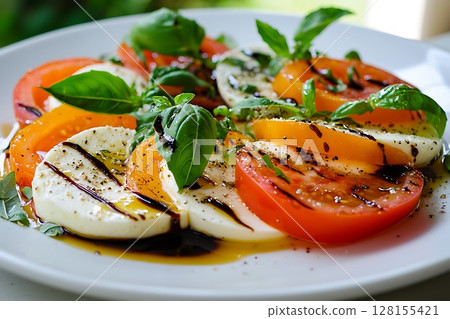 Caprese Salad Fresh Mozzarella, Tomatoes, and Basil. Caprese Salad Fresh Mozzarella, Tomatoes, and Basil. 128155421