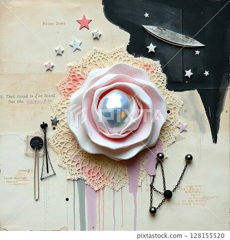 Grungy recycled paper background with whimsical tactile details. 128155520