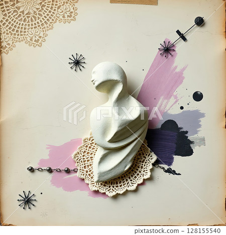 Grungy recycled paper background with whimsical tactile details. 128155540