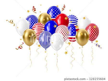 Realistic 3D balloons in USA colors and flags 128155604