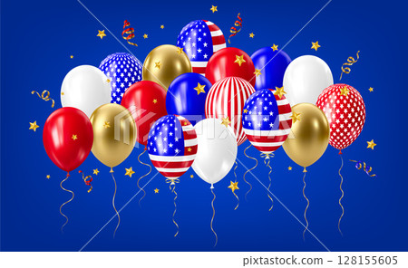 Realistic 3D balloons in USA colors and flags 128155605