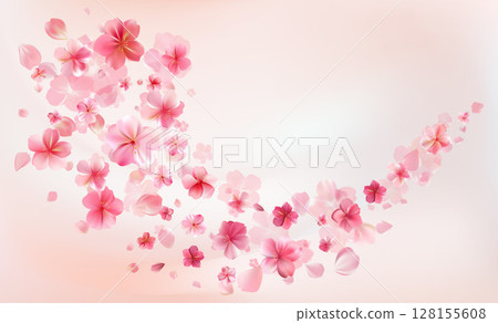 Delicate light pink sakura flowers flow. Wind swirls Delicate light pink sakura flowers flow. Wind swirls 128155608