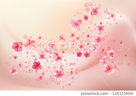 Delicate light pink sakura flowers flow. Wind swirls Delicate light pink sakura flowers flow. Wind swirls 128155609