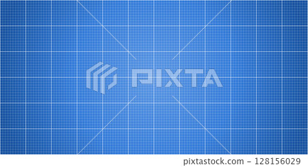 Bright blueprint background with glowing grid lines on blue surface 128156029