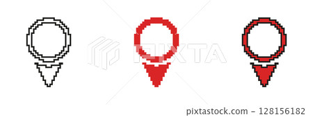 Map Pointer Location Marker Pixelated Icon Set. Pixel Art Symbol Collection of GPS Drop Navigation Destination Pin. Isolated Vector Illustration 128156182