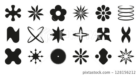 Abstract Geometric Shapes Solid Icon Set. Creative Design Elements, Patterns, Symbolic Silhouette Collection. Versatile For Branding, Decoration, And Artistic Projects. Isolated Vector Illustration 128156212