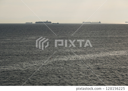 Scenery of Ise Bay with many ships passing by 128156225