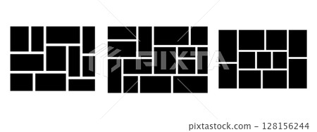 Frame and photo design for brand cards with black illustration and grid layout. Great for a mosaic moodboard or collage image with modern feel. 128156244