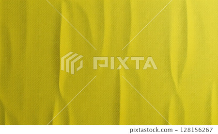 Wrinkled Yellow Fabric Texture Background , Realistic Cloth Folds and Textile Surface 128156267