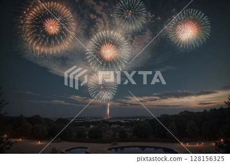 Fireworks coloring summer night sky 128156325