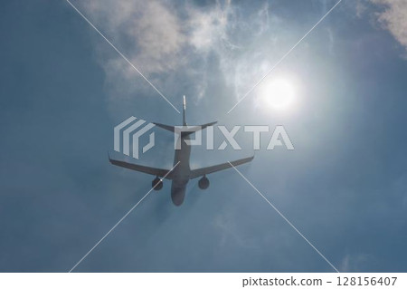Sendai Airport in the morning, airplane taking off, Natori City, Miyagi Prefecture 128156407