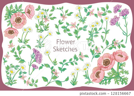 Various flower sketches. Vector illustrations. 128156667