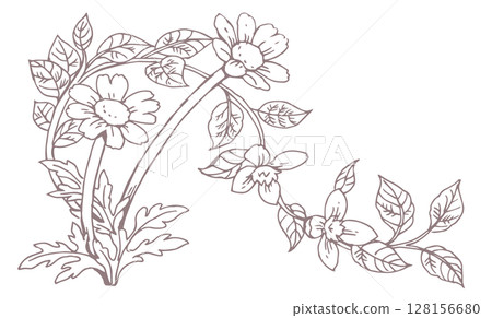 花卉素描素材。向量插圖素材。 花卉素描素材。向量插圖素材。 128156680
