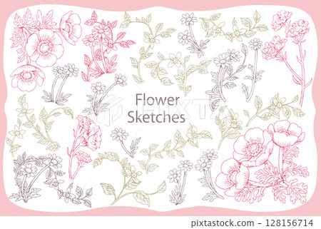 Various flower sketches. Vector illustrations. 128156714