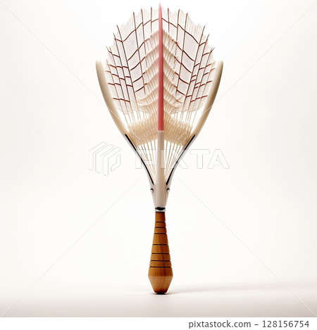 Elegant Hand Fan with Wooden Handle Isolated on White Background, Exquisite Craftsmanship 128156754