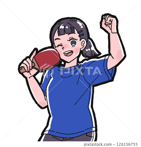 打乒乓球的女孩的插圖 128156755