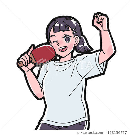 打乒乓球的女孩的插圖 128156757