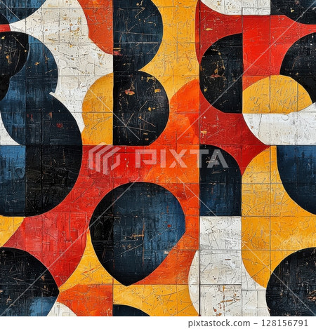 Abstract Geometric Composition in Red, Yellow, Black, and White 128156791