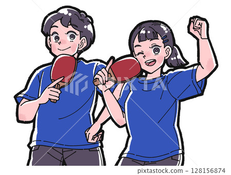 男孩和女孩打乒乓球的插圖 128156874