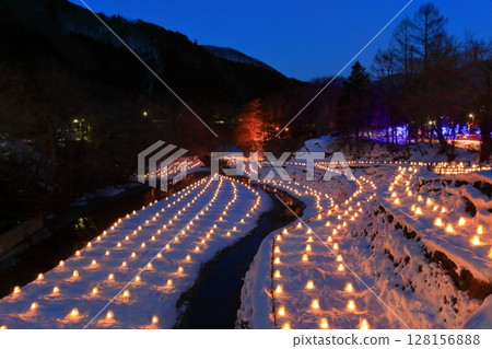 [Tochigi Prefecture] Winter illumination of mini snow huts at Yunishigawa Onsen (Kamakura Festival) 128156888