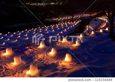 [Tochigi Prefecture] Winter illumination of mini snow huts at Yunishigawa Onsen (Kamakura Festival) 128156889