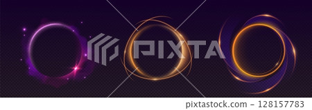 Abstract neon halo rings with light trails Abstract neon halo rings with light trails 128157783