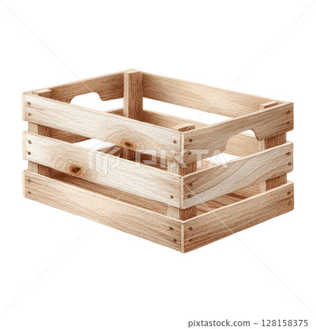 Wooden crate with natural texture and watercolor effect showing rustic style and empty space for storage or display in simple and charming design Wooden crate with natural texture and watercolor effect showing rustic style and empty space for storage or display in simple and charming design 128158375