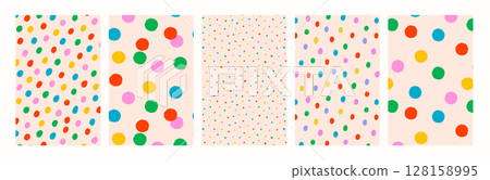 Colorful confetti dot seamless backgrounds. Seamless vector polka dot patterns for wrapping paper, kids room, fabric, stationery. Fun and simple art print. Drag to swatches panel to use 128158995