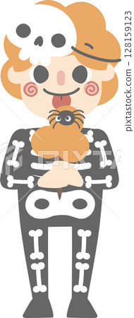 happy halloween holiday festival with character set of  boys wearing skeleton costume, flat png illustration cartoon character design 128159123