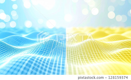 分裂成藍色和黃色的奇妙網狀波浪 128159374