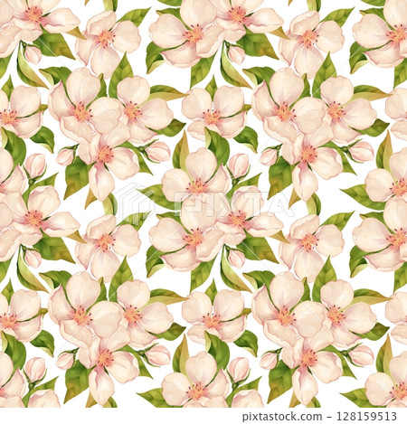 Seamless Blossom Pattern with Soft Pink Flowers 128159513
