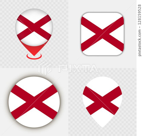 Set of Alabama State Flag Icons and Map Pins. 128159528