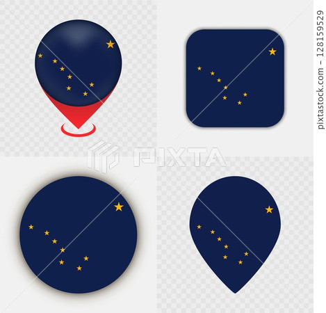 Set of Alaska State Flag Icons and Map Pins. 128159529