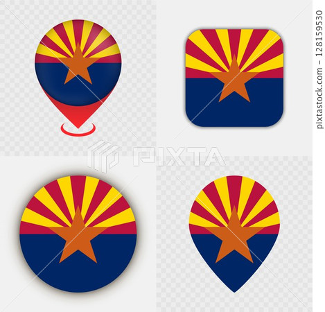 Set of Arizona State Flag Icons and Map Pins. 128159530