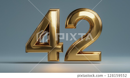 Golden number 42 presented in bold metallic design 128159552