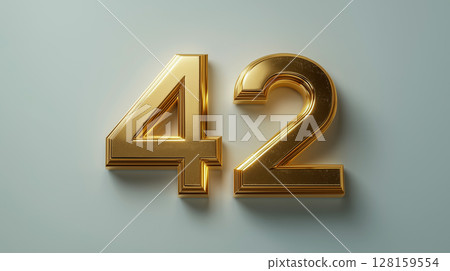 Gold metal number 42 in 3D illustration 128159554