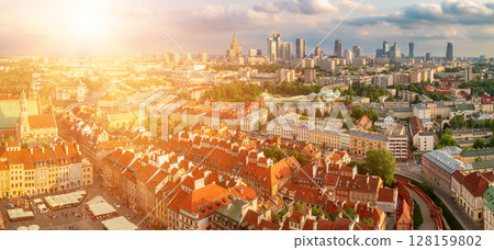 Old city in Warsaw panorama, view from above to the old and new city 128159802