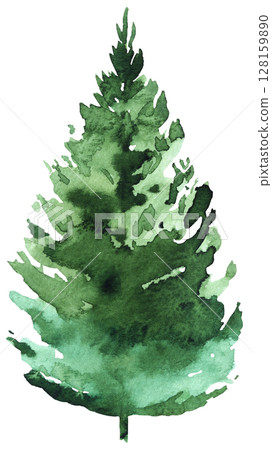 Hand drawn watercolor green spruce or pine tree, isolated illustration for winter wedding Hand drawn watercolor green spruce or pine tree, isolated illustration for winter wedding 128159890