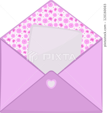 An open pink envelope with a letter An open pink envelope with a letter 128160083