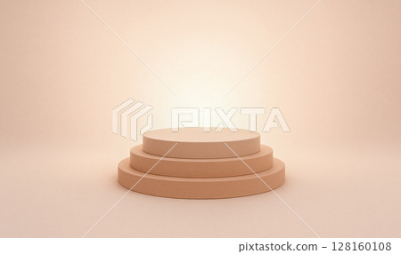 Three level beige circular podium centered in empty studio background. cosmetic presentation luxury skincare advertising mockup premium product showcase design Three level beige circular podium centered in empty studio background. cosmetic presentation luxury skincare advertising mockup premium product showcase design 128160108